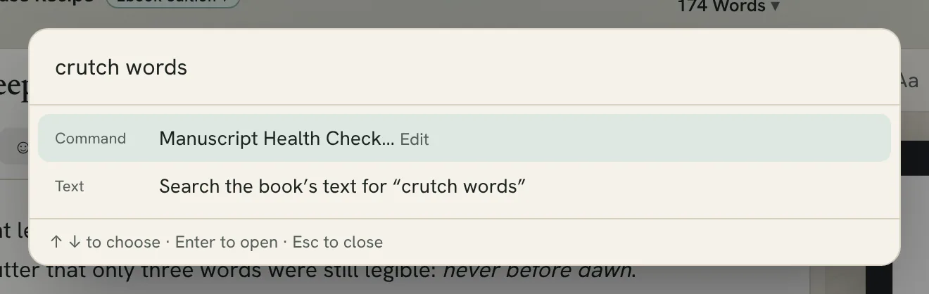 the Search Fleuron box with results for “crutch words”