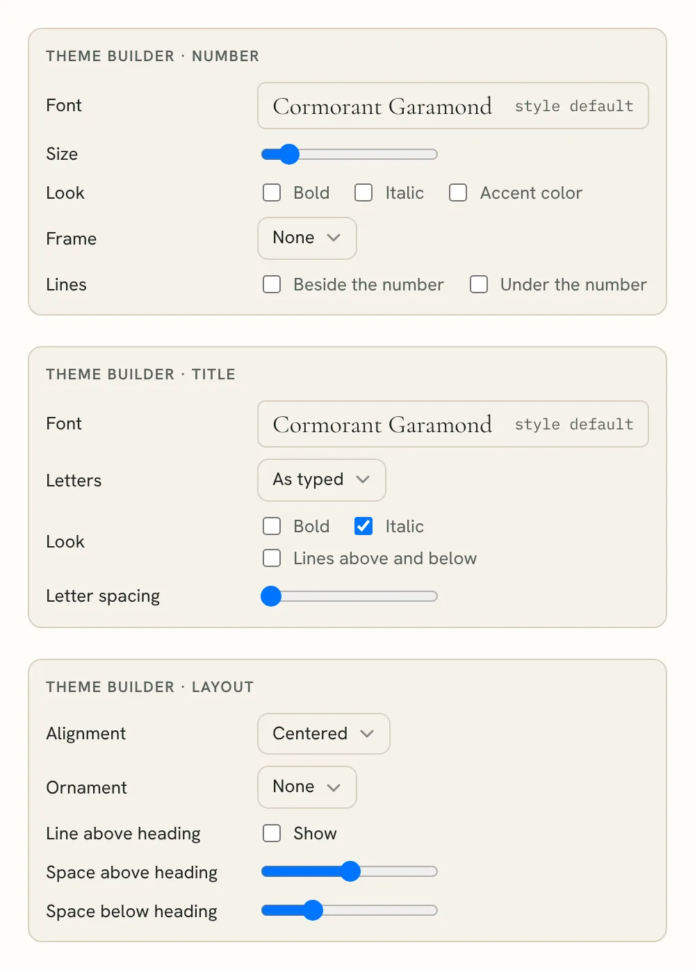 Heading Settings with the three Theme Builder boxes